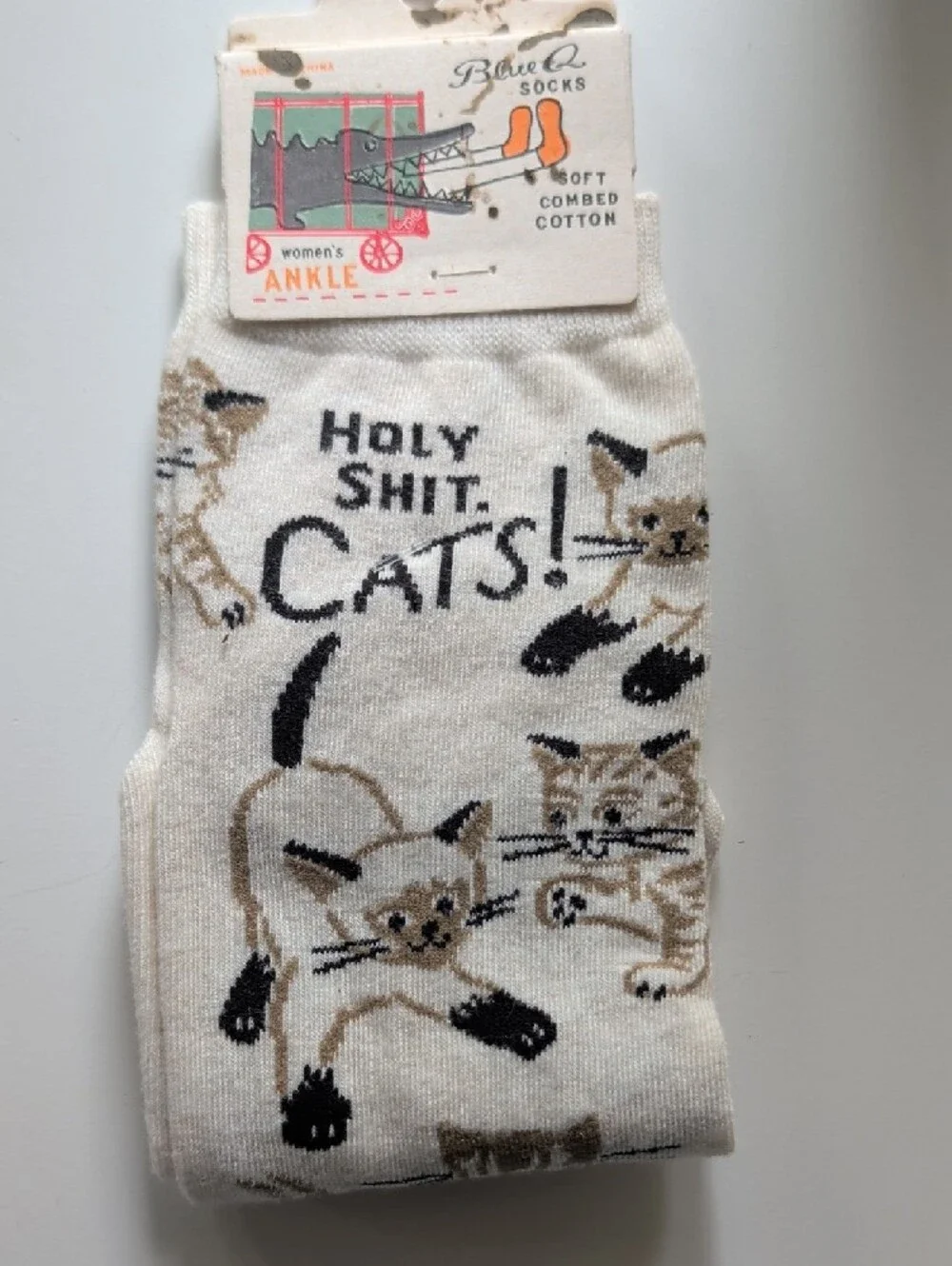 Cat Socks - Assorted Cream, Gray, Green